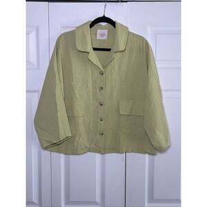 The Lullaby Club Avalon Button Up Shirt Womens Size XS Green Cotton Oversized